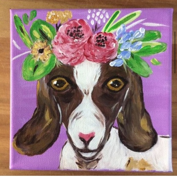 6” boho goat painting purple with floral crown - Picture 4 of 5